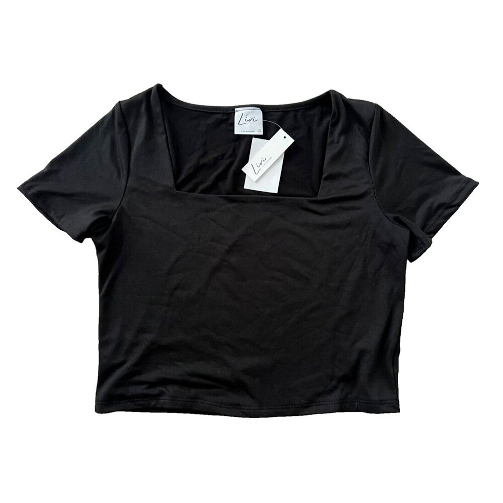 Livi by Olivia Rae Black Crop Square Neck  Top ( L )